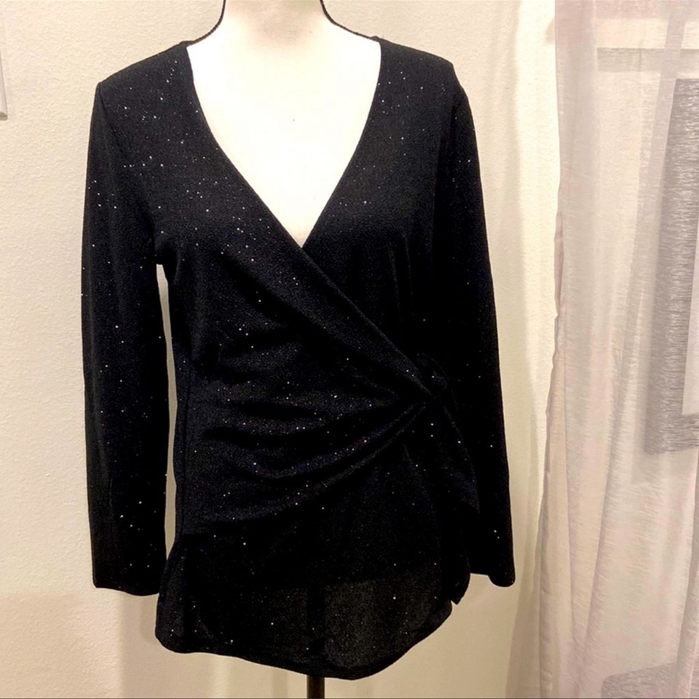 Black sparkly wrap top